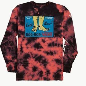 Vans Red Black Tie Dye Long Sleeve Graphic Tee “Call Now 555-909-VANS”
